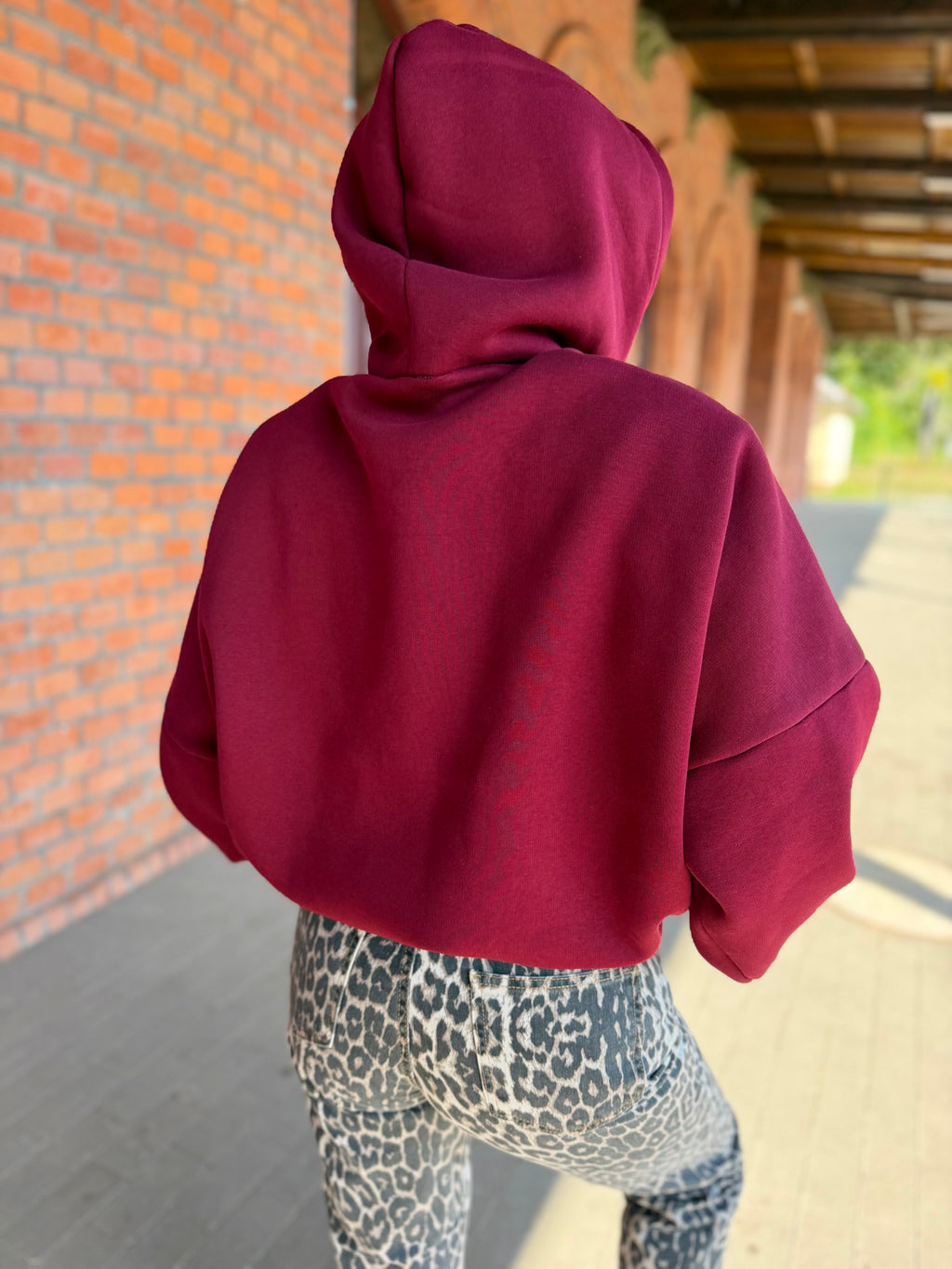BLUZA OCIEPLANA APOLONIA Z KAPTUREM bawełniana kolor bordo