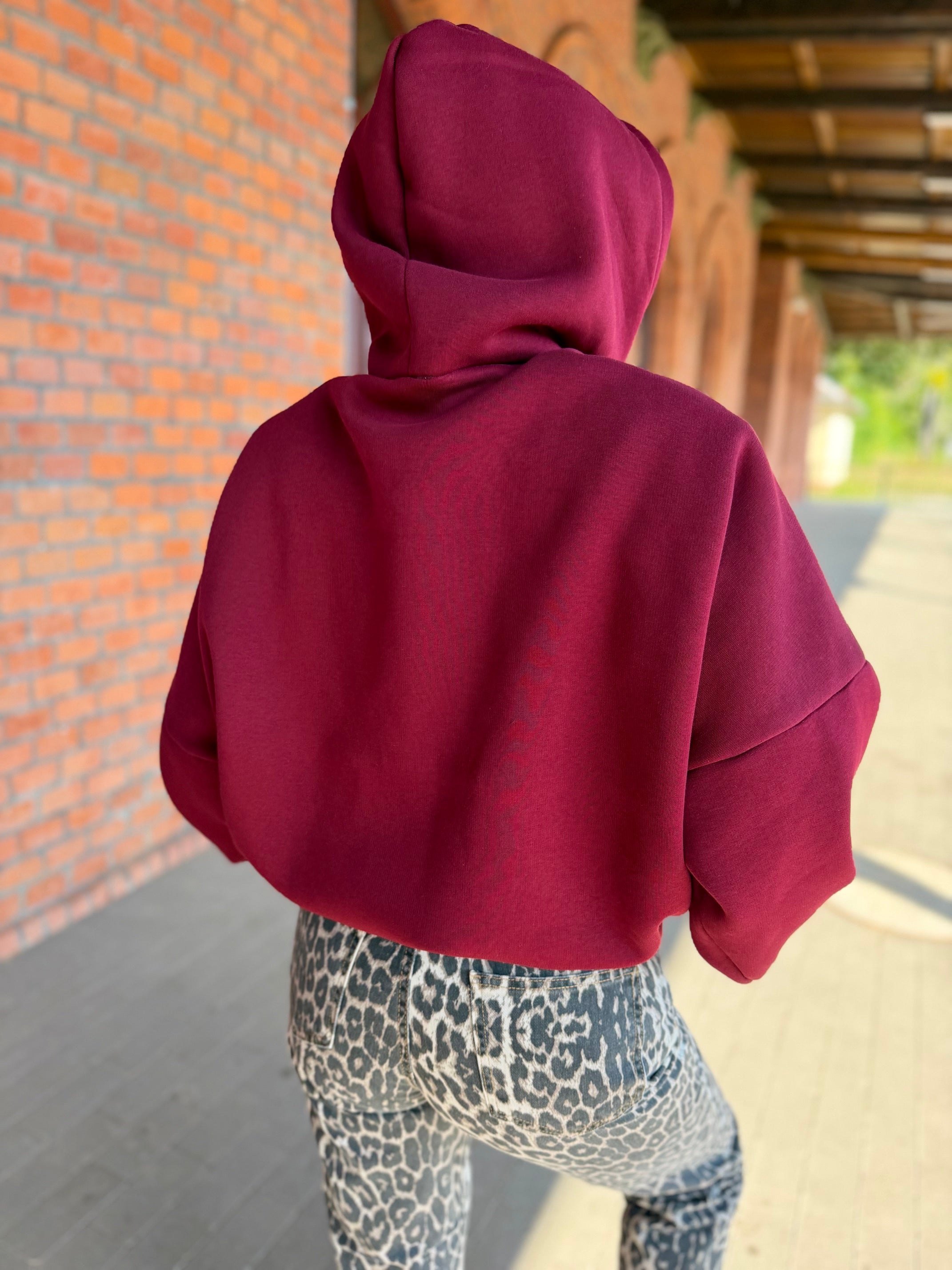 BLUZA OCIEPLANA APOLONIA Z KAPTUREM bawełniana kolor bordo