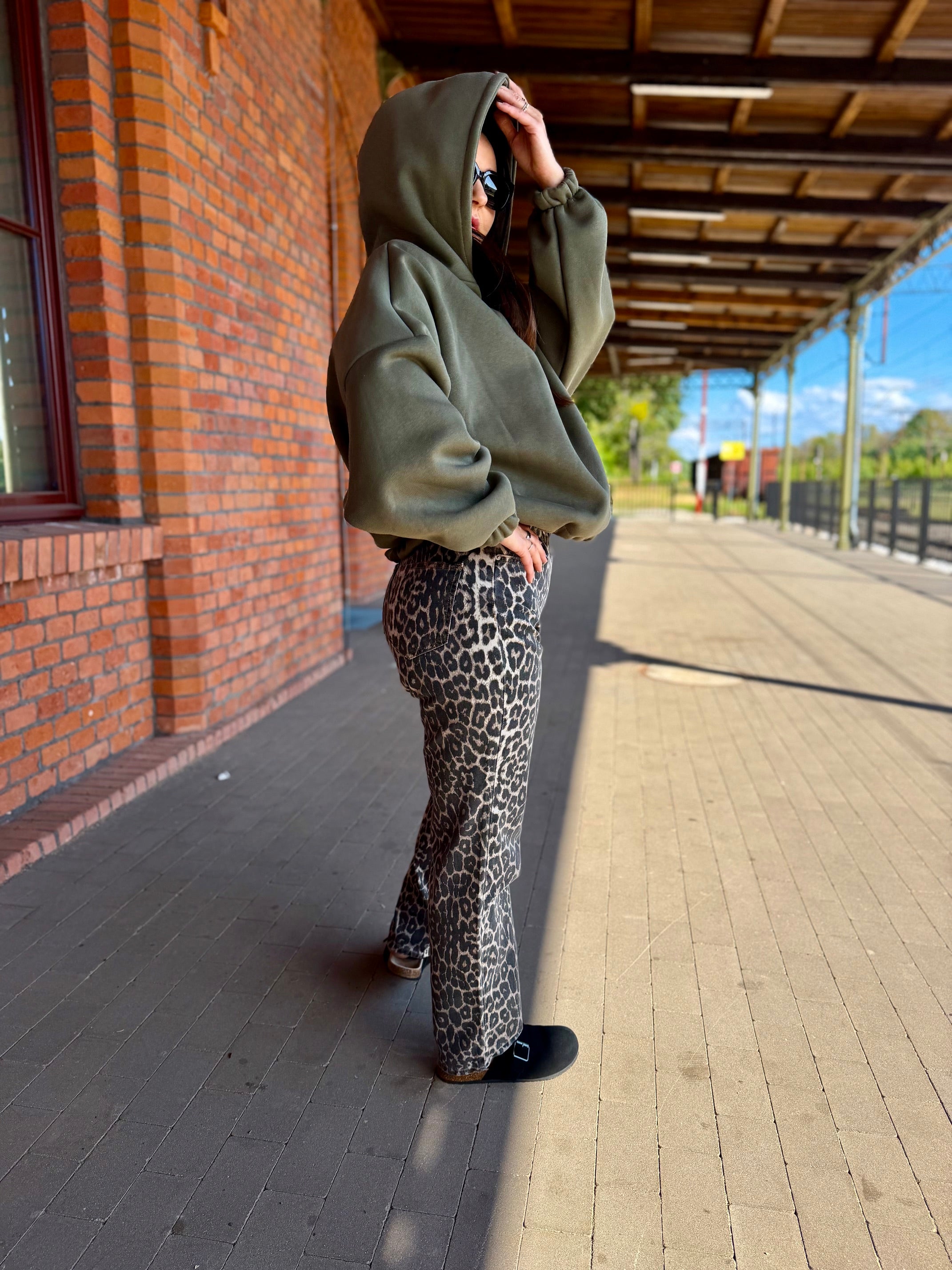 BLUZA OCIEPLANA APOLONIA Z KAPTUREM bawełniana kolor khaki