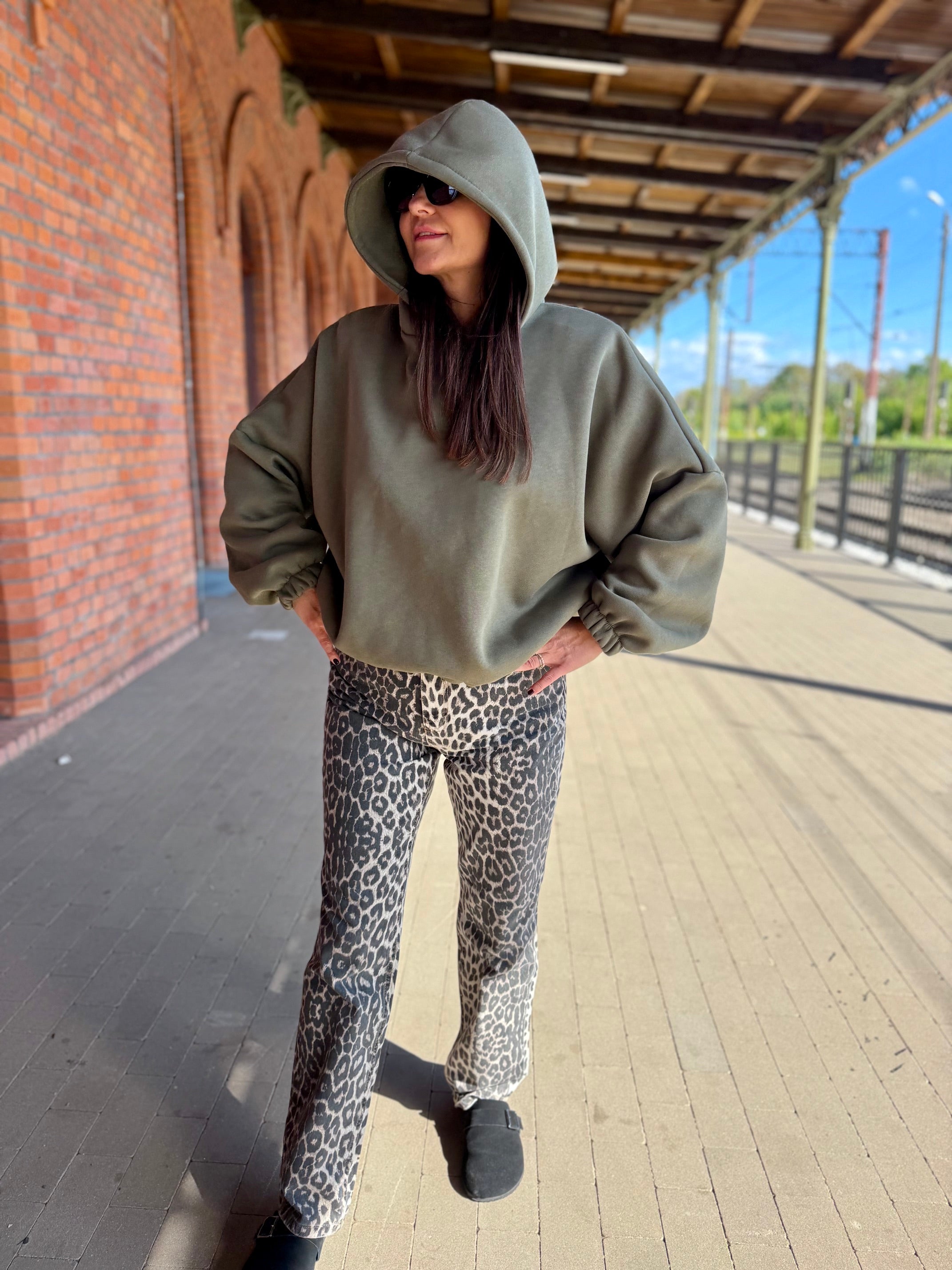 BLUZA OCIEPLANA APOLONIA Z KAPTUREM bawełniana kolor khaki