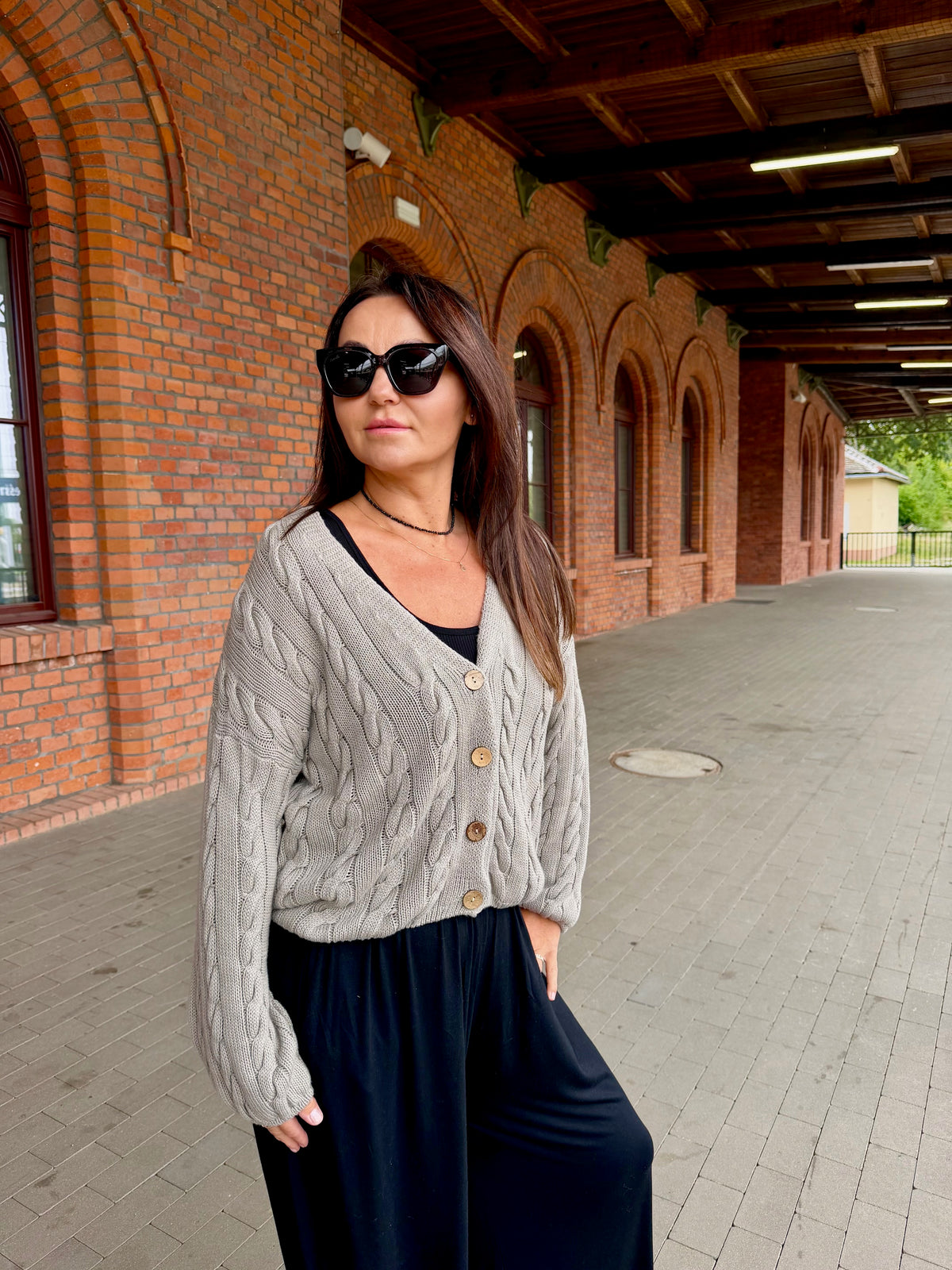 SWETER BAWEŁNIANY ELIZA na guziki kolor popielaty