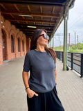 SWETER MATEA BAWEŁNIANY krótki rękaw kolor stalowy