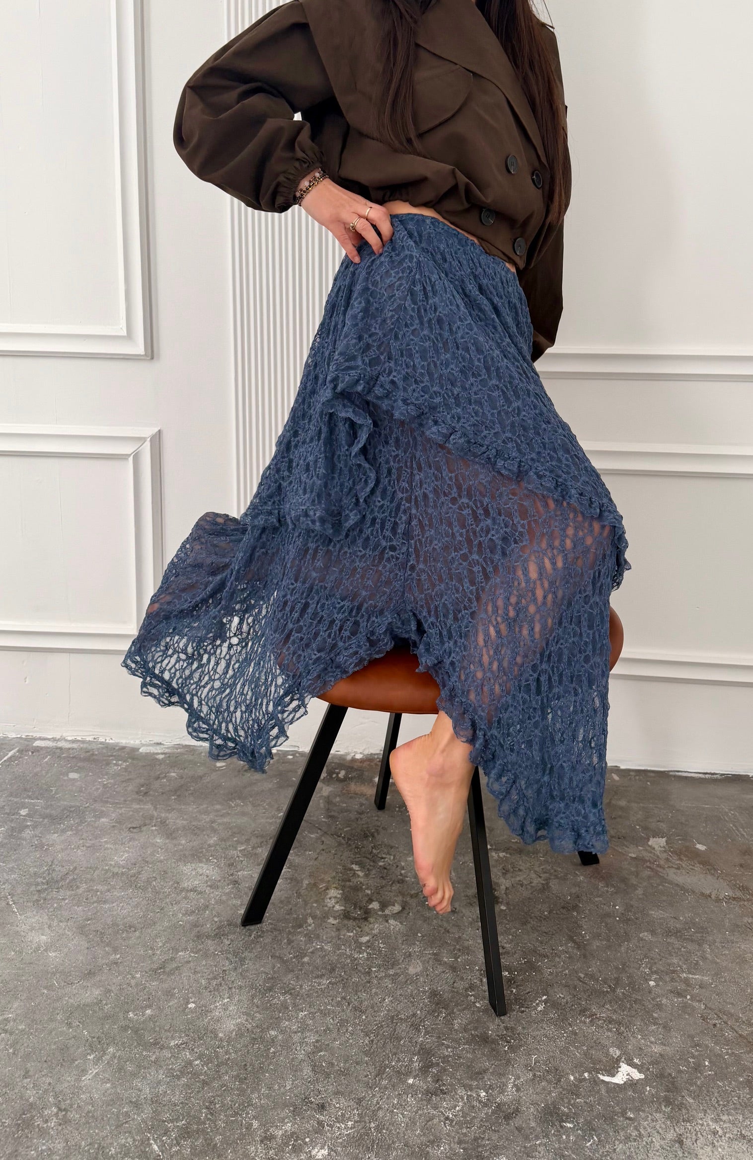 Spódnica koronkowa kolor blue jeans